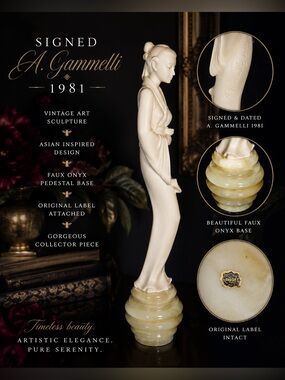 Signed A. Gammelli 1981 Vintage Asian Lady Sculpture Ivory Art Deco Figure